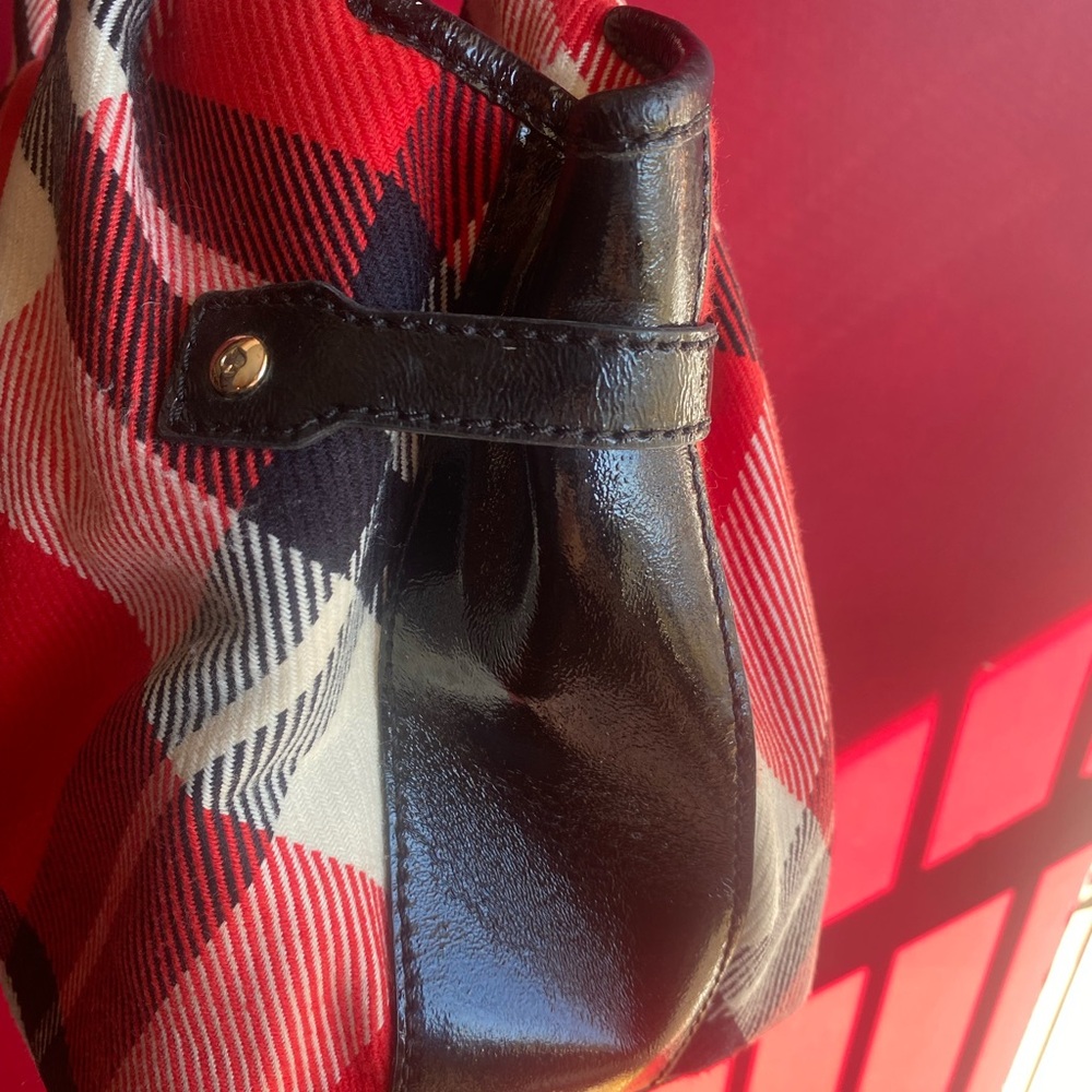 Run your holiday bag rare large Kate Spade Red & Black fabric plaid with patent - Picture 4 of 11